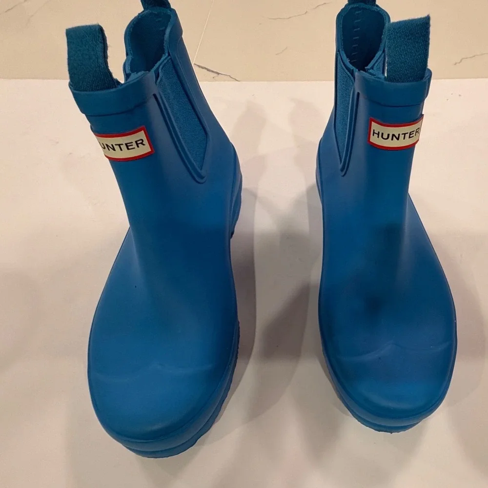 Hunter Original Chelsea Blue Rubber Rain Boots Waterproof Womens 5 Boys 4 EU 36